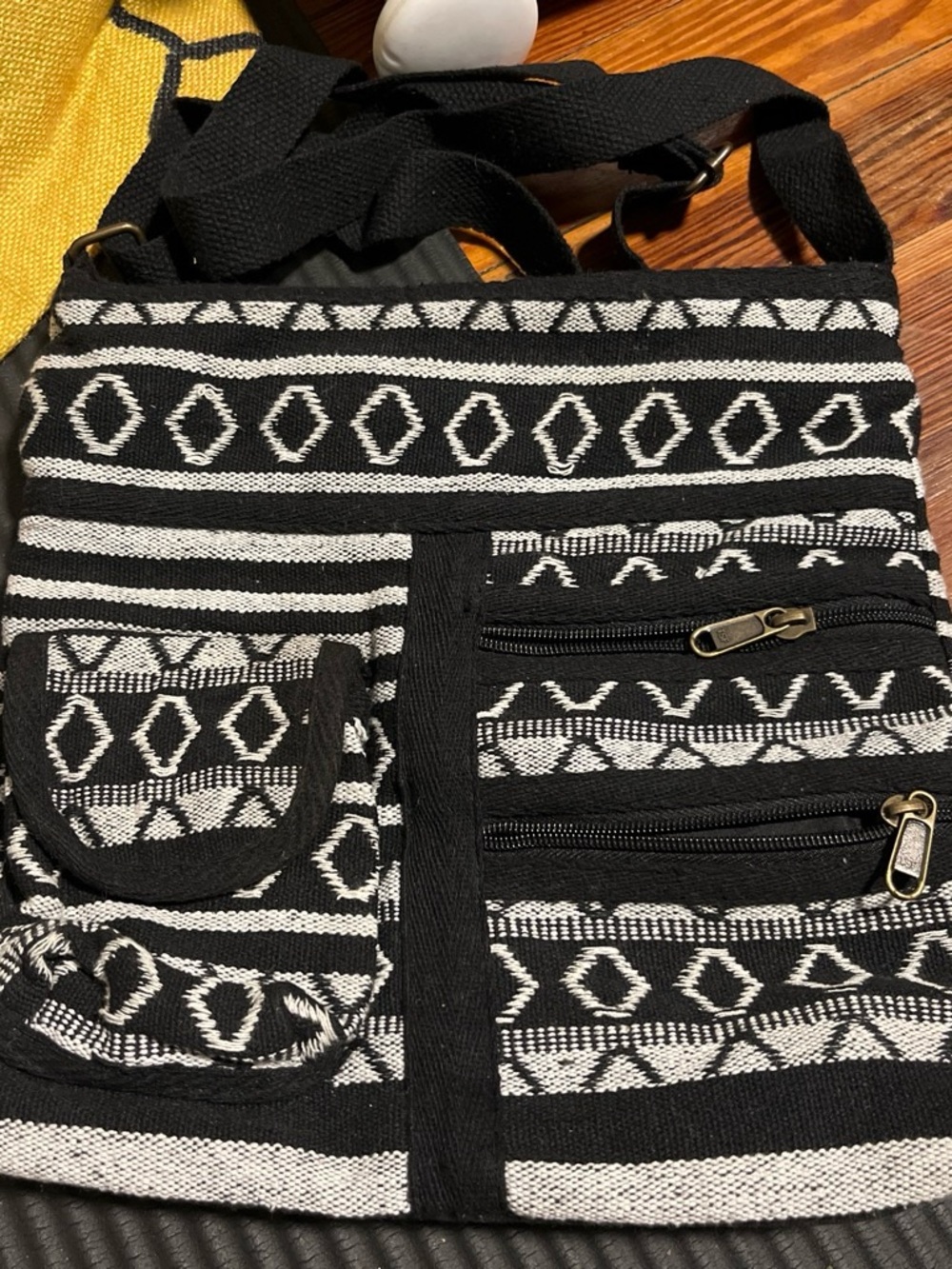 Black & White Patterned Crossbody Bag - Casual Women’s Tote
